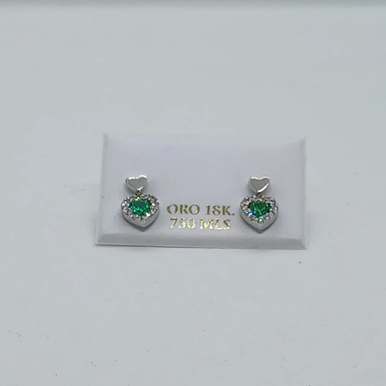 Zarcillos Oro Blanco Corazón Esmeralda 18K - Vista 2