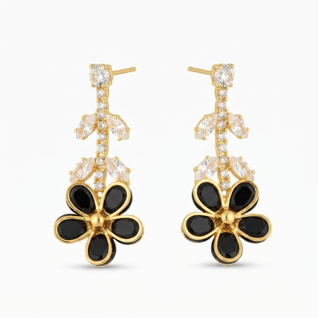 Zarcillos Flor Negra Brillante - Zarcillos - B.F. ADAMS Bisutería Fina