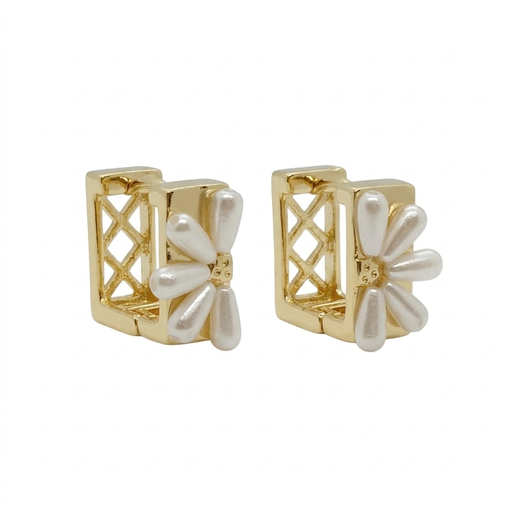 Argollas Cuadradas Flor de Perla - Vista 2