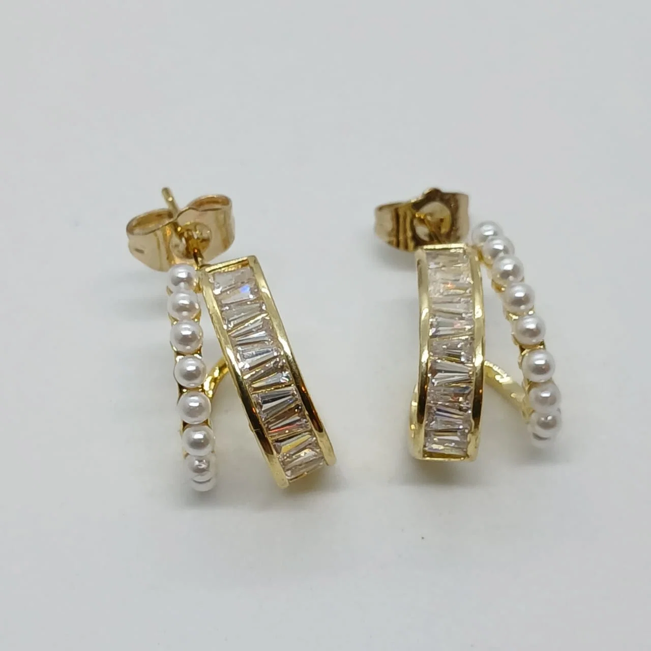 Zarcillos Baguette y Perlas - Vista 2