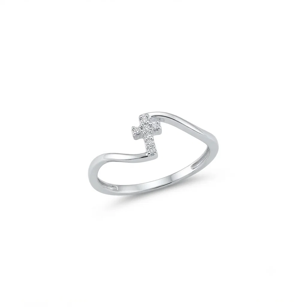 Anillo Cruz Chevron Plateado - B.F. ADAMS Bisutería Fina